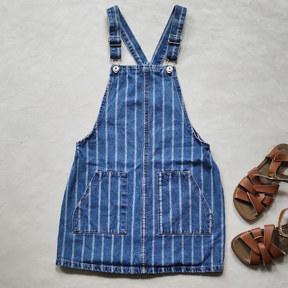 Blue Striped Denim Overall Dress